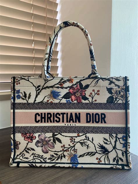 small multicolor rosa mutabilis embroidered dior book tote|christian Dior rosa book tote.